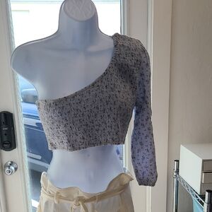 One-Shoulder Lavender Floral Smocked Crop Top